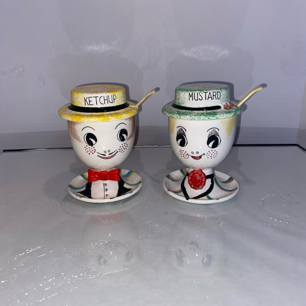 Mustard And ketchup Head Condiment Cups LEGO Vintage MCM Serving - Picture 2 of 7